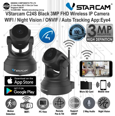 Upgraded 3MP Vstarcam Black C82R Wireless WiFi IP Camera with Auto Motion Tracking, IR-Cut Night Vision, 2-Way Audio CCTV Camera (App:Eye4)