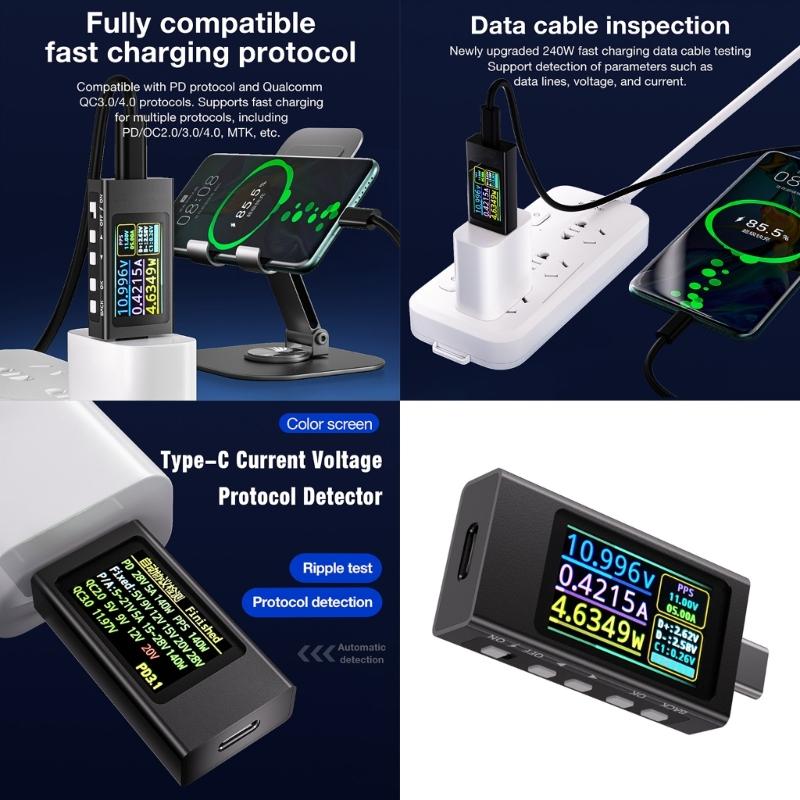 Sạc Loại C USB Màn hình máy kiểm tra dòng điện áp với thiết kế di động nhôm Ampe kế kỹ thuật số vôn kế