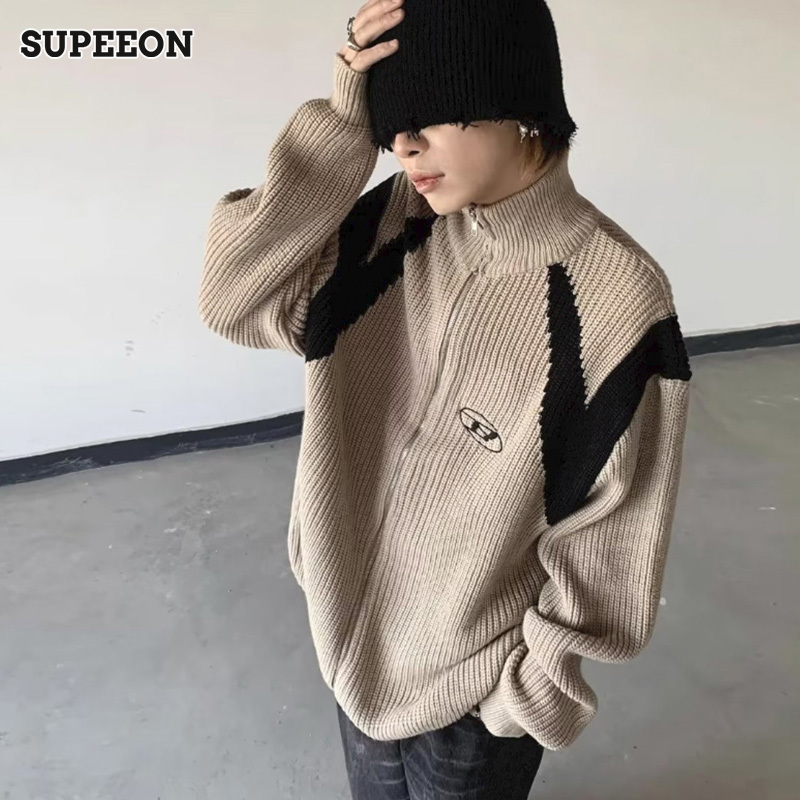 SUPEEON Knitted cardigan jacket for men and women with loose casual