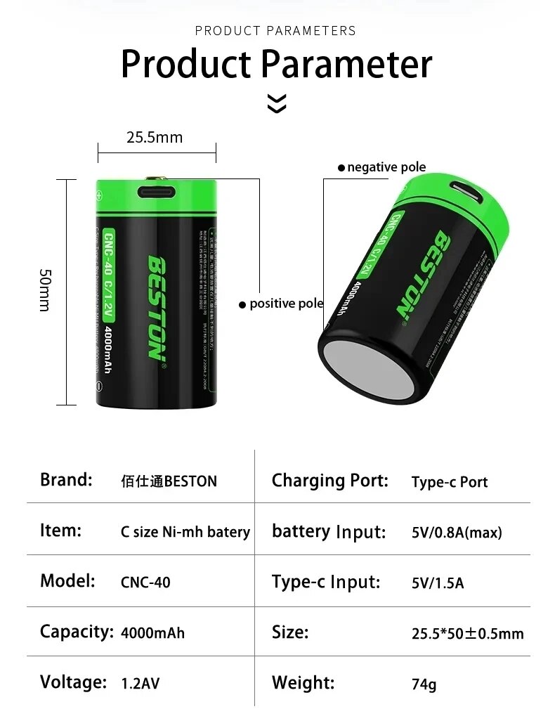 BESTON C Size Ni-MH 4000mAh 1.2V Type C Input Charging Rechargeable Battery HI-Tech Home Application Battery - AliExpress