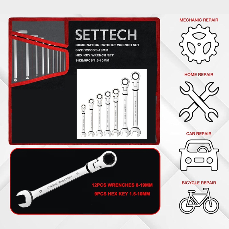 【GoS】-7PCS Ratcheting Wrench Set Standard Metric Combination Ratchet Wrenches Set for Car Repair and Household Repair
