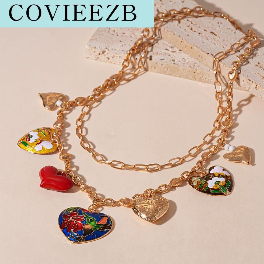 COVIEEZB รูปหัวใจ สร้อยคอจี้หัวใจใหญ่ น้ำมันหยด ดอกไม้ สร้อยคอสองชั้น ความรู้สึกขั้นสูง ทอง โซ่กระดูกไหปลาร้า ผู้หญิง ราคา 261 บาท*ส่งฟรี