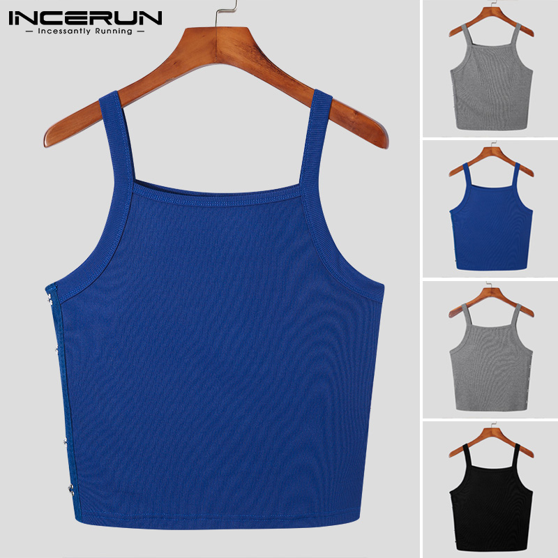 Beehoo nam hiệu incerun áo không tay Tank cơ bắp dệt kim phù hợp với áo nút bên giản dị (phong cách phương Tây)