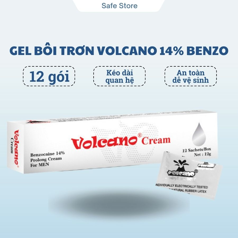 Gel bôi trơn Volcano 14% BENZO kem bôi trơn hỗ trợ chống xuất tinh sớm kéo dài quan hệ hộp 12 gói