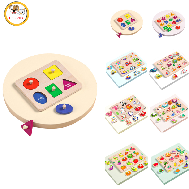 Wooden Peg Puzzle Board Toys Shape Animal Traffic Jigsaw Puzzles For