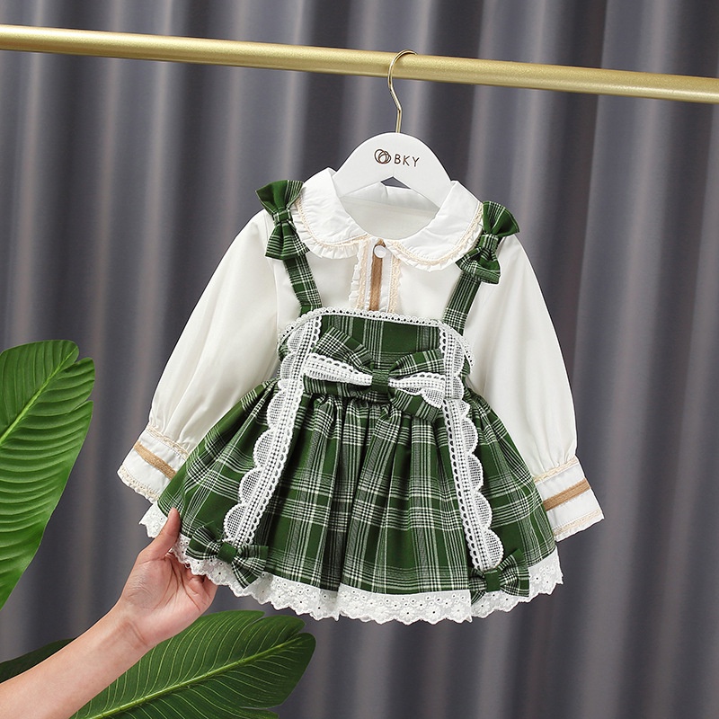 WGB Đầm Công Chúa Họa Tiết Sọc Caro Phong Cách Lolita Hàn Quốc Thời Trang Mùa Thu Cho Bé Gái