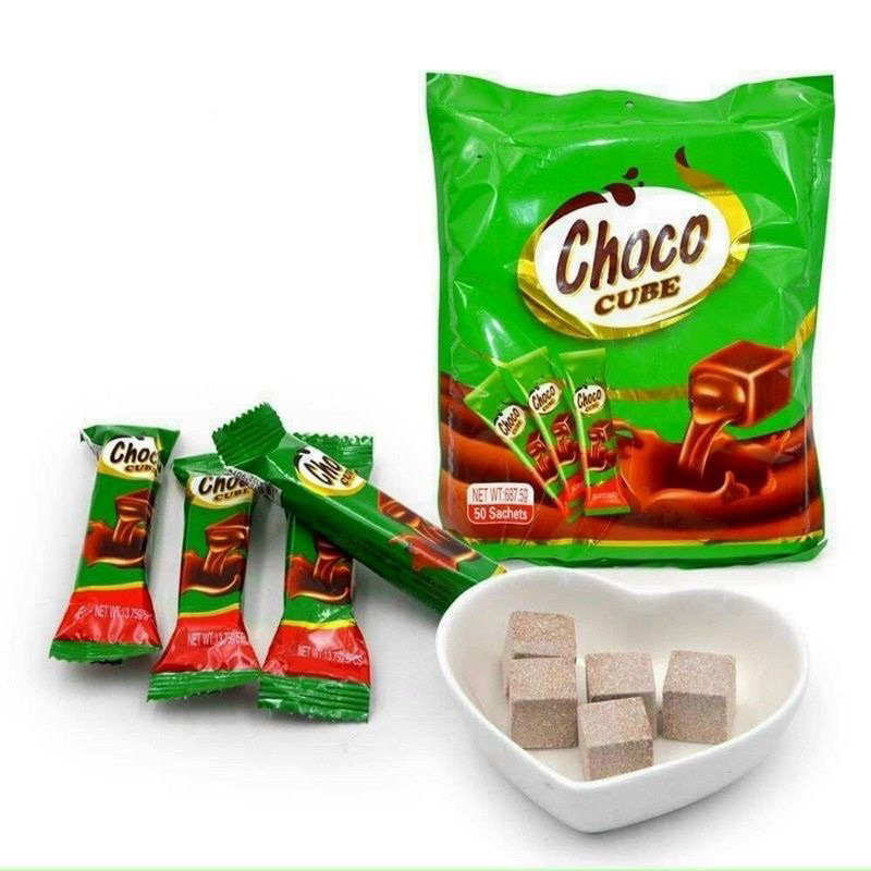 Một túi 50 gói kẹo socola Choco Cube vị socola/ sữa