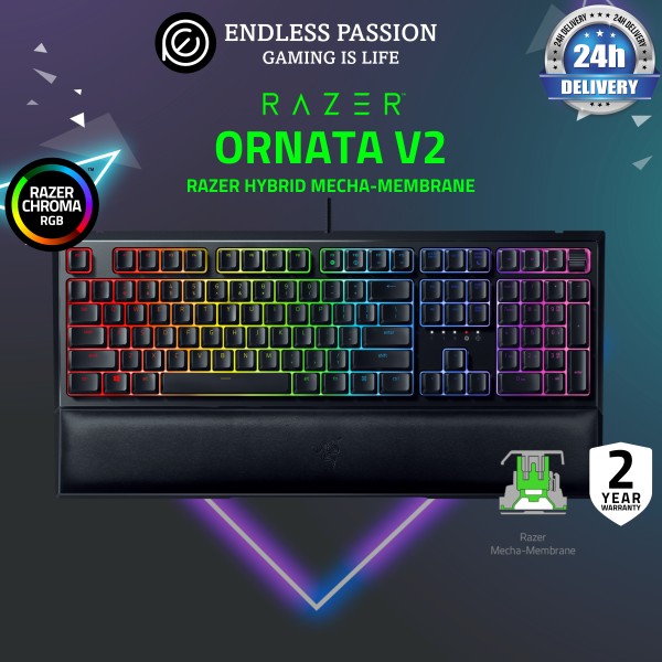 Razer Ornata V2 Gaming Keyboard: Hybrid Mechanical Key Switches - Customizable Chroma RGB Lighting - Individually Backlit Keys - Detachable Plush Wrist Rest - Programmable Macros Singapore