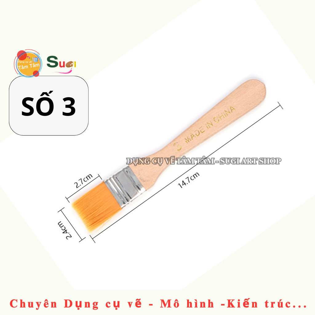 Cọ Panh Xô Cán Gỗ Lông Vàng Nhiều Size - Cọ vẽ bản lớn Cọ vuông bản rộng Acrylic Gouache tô tượng ... [ Tâm Tâm - Sugi Art ]