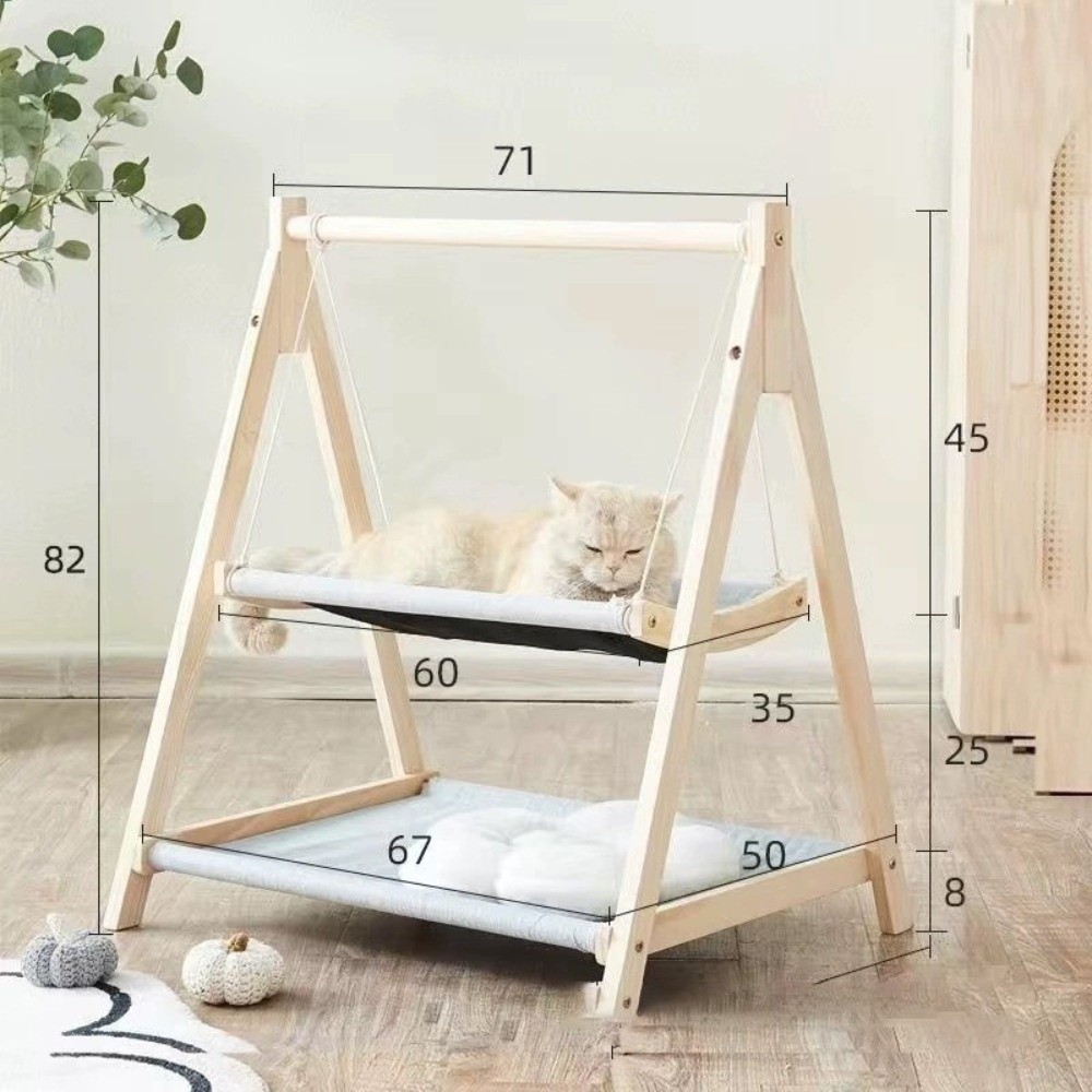 SHUKEYI Hai lớp Giường võng cho mèo Gỗ nguyên khối Dày hơn Giường nôi cho mèo  Thoải mái Giường treo cho mèo Bốn Mùa Đa Năng - 2