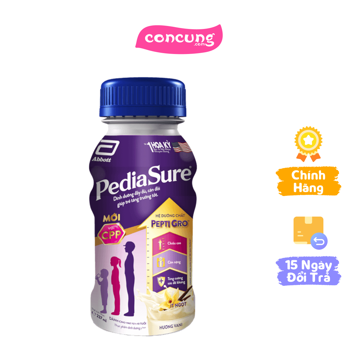 Thực phẩm dinh dưỡng y học cho trẻ 1-10 tuổi: Pediasure dạng lỏng hương vani 237ml (Lốc 6 chai)