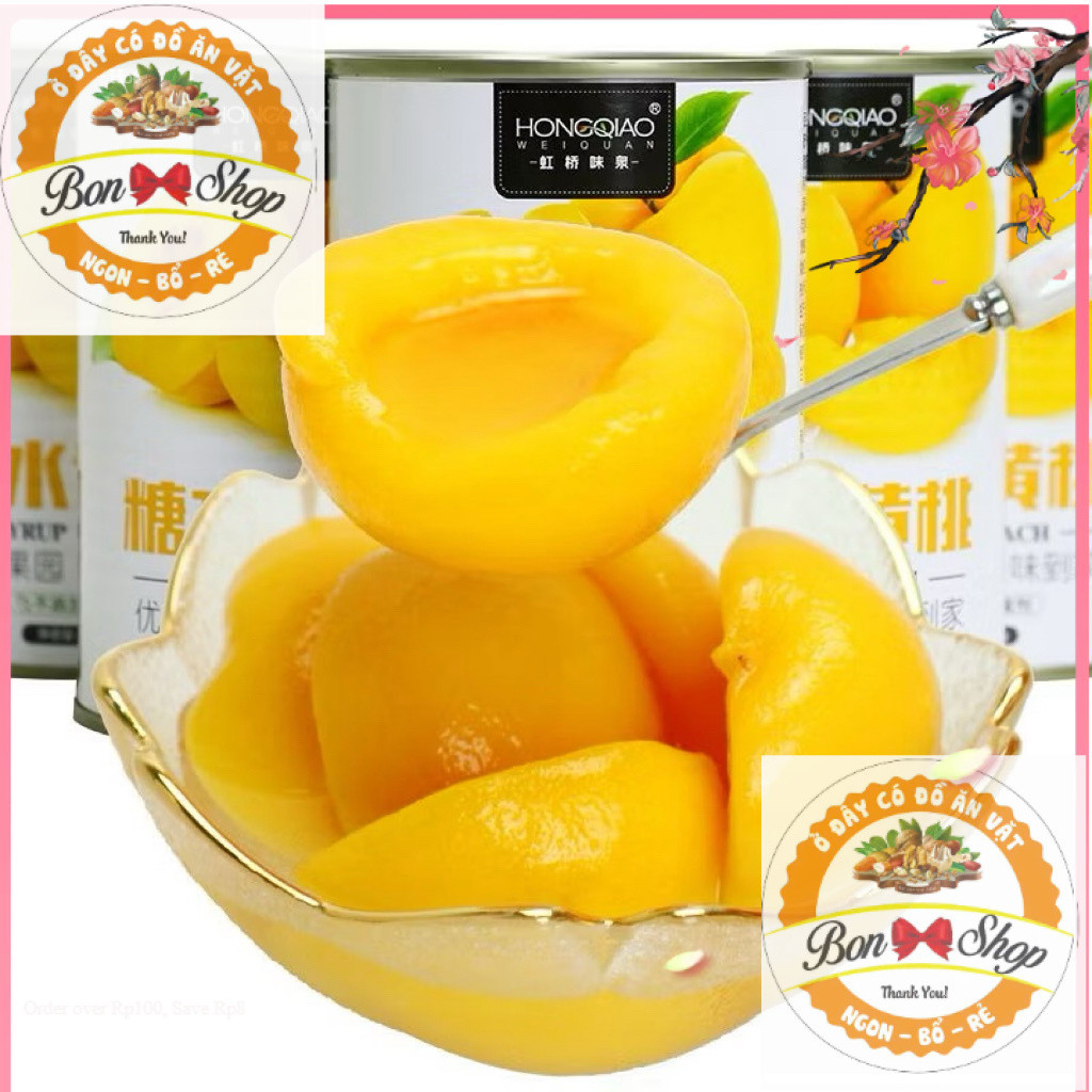 3 hộp đào giòn đóng lon pha chế trà đào, ăn liền giòn ngon hộp 425g