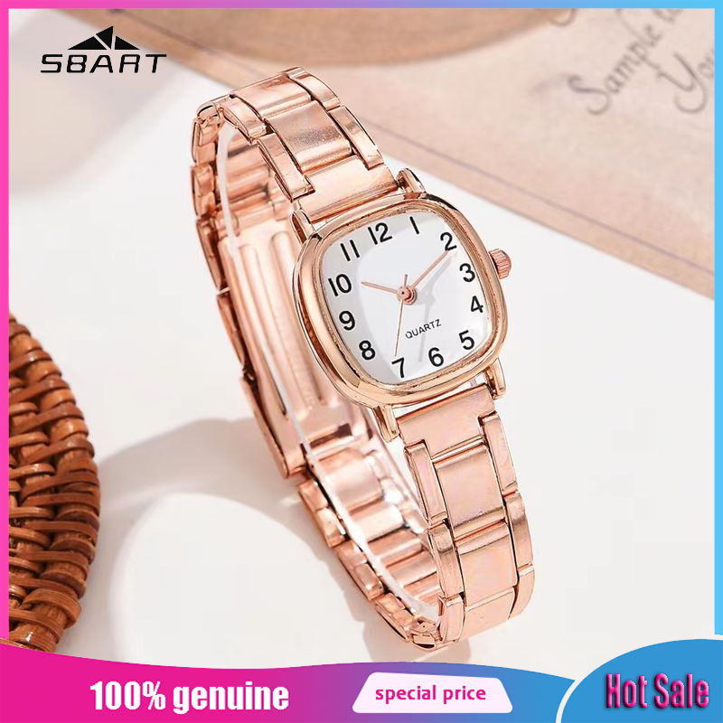 Elegant Square Quartz Watch for Women with Rose Gold Metal Bracelet ราคา 74 บาท*ส่งฟรี