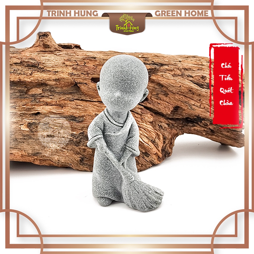 Chú tiểu quét chùa đá sa thạch - trang trí tiểu cảnh,bán cạn, terrarium,bonsai