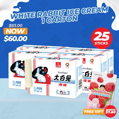White Rabbit Ice Cream 1 Carton (25 sticks) Fresh Milk Ice Cream: White Rabbit Milk Candy Flavor!~