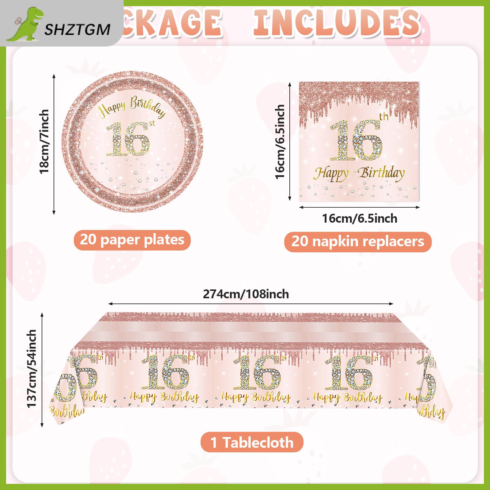 【SHZTGM】 อุปกรณ์ตกแต่งวันเกิดสีโรสโกลด์ชุดโต๊ะปาร์ตี้ธีมกุหลาบทอง41ชิ้น13 16 18th (16TH วันเกิด) ราคา 153 บาท*ส่งฟรี