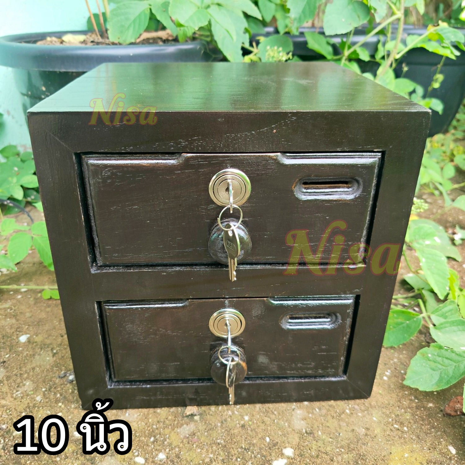 Nisa กล่องออมสินตู้ลิ้นชัก ไม้สัก 2 ชั้น สีดำ ขนาด 10 นิ้ว ออมสินใส่แบงค์ piggy bank **มีรับประกัน** ราคา 996 บาท*ส่งฟรี