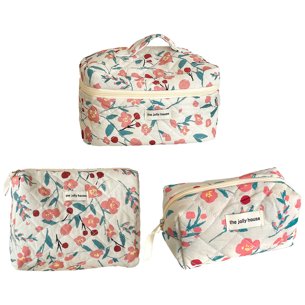 5TH Women Tote Makeup Bag with Zipper Quilted Fragmented Flower Sweet Skincare Bag Toiletry Organizer Bag Cosmetic Case Bag