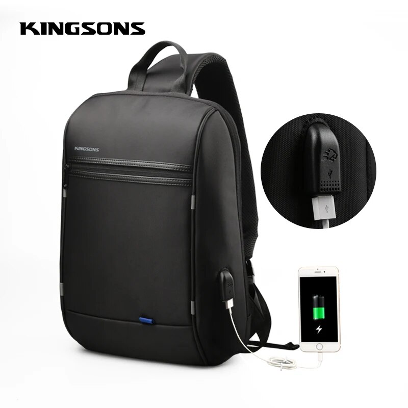 Kingsons Men‘S 13'' Chest Bag Black Single Shoulder Bags With USB Charging Waterproof Nylon Crossbody Bags Messenger Bags