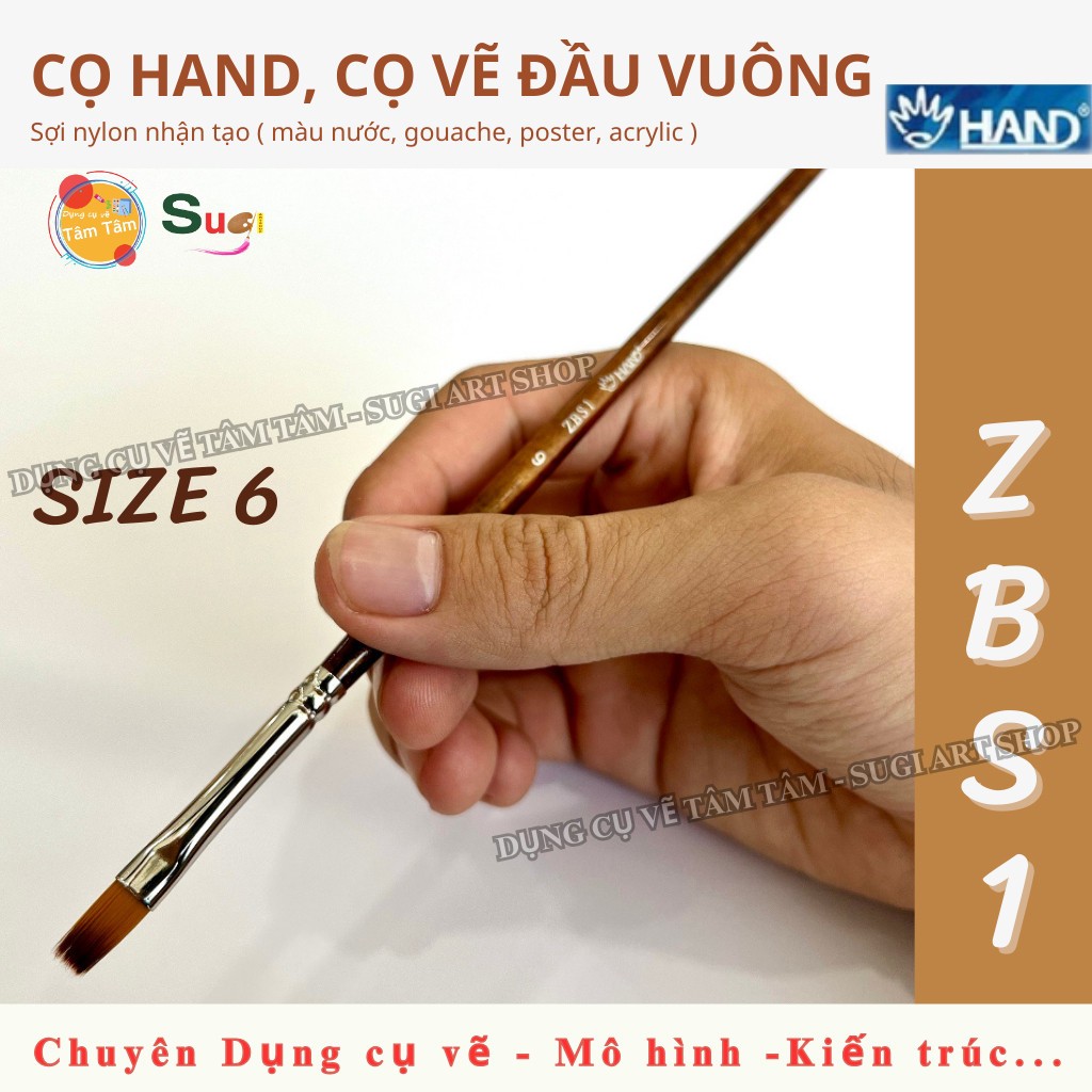 [ TÂM TÂM ] Cọ Hand ZBS1 đầu vuông thân nâu mã ZBS1 Cọ vẽ bột than hand ZBS1 - Cọ vẽ màu poster màu nước