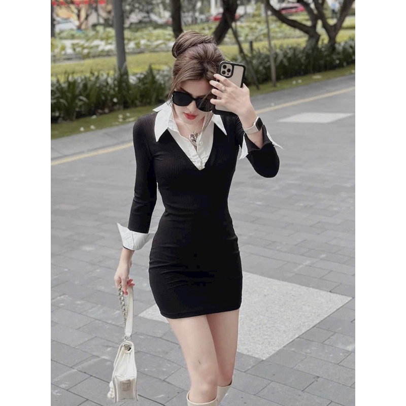 Đầm sơ mi ôm body chanh sả cực kì dpsm9