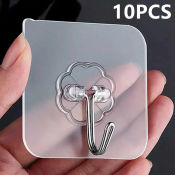 10pcs Transparent Self-Adhesive Wall Hooks for Kitchen & Bathroom