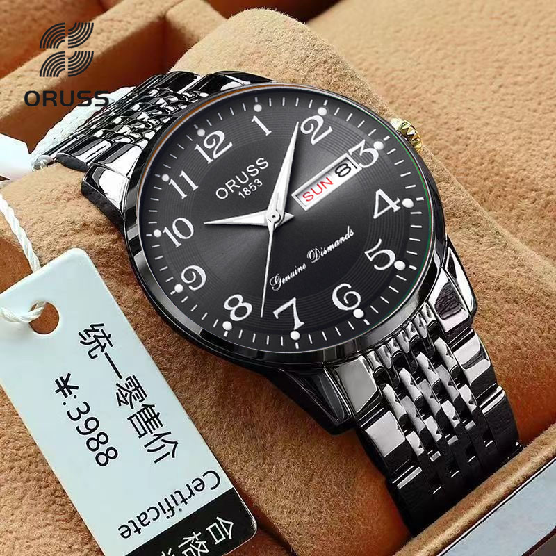 Oruss 2023 chống nước mới Đồng hồ doanh nhân cho nam Lịch hiển thị tuần dây đeo bằng thép không gỉ Đồng hồ đeo tay đẹp trai
