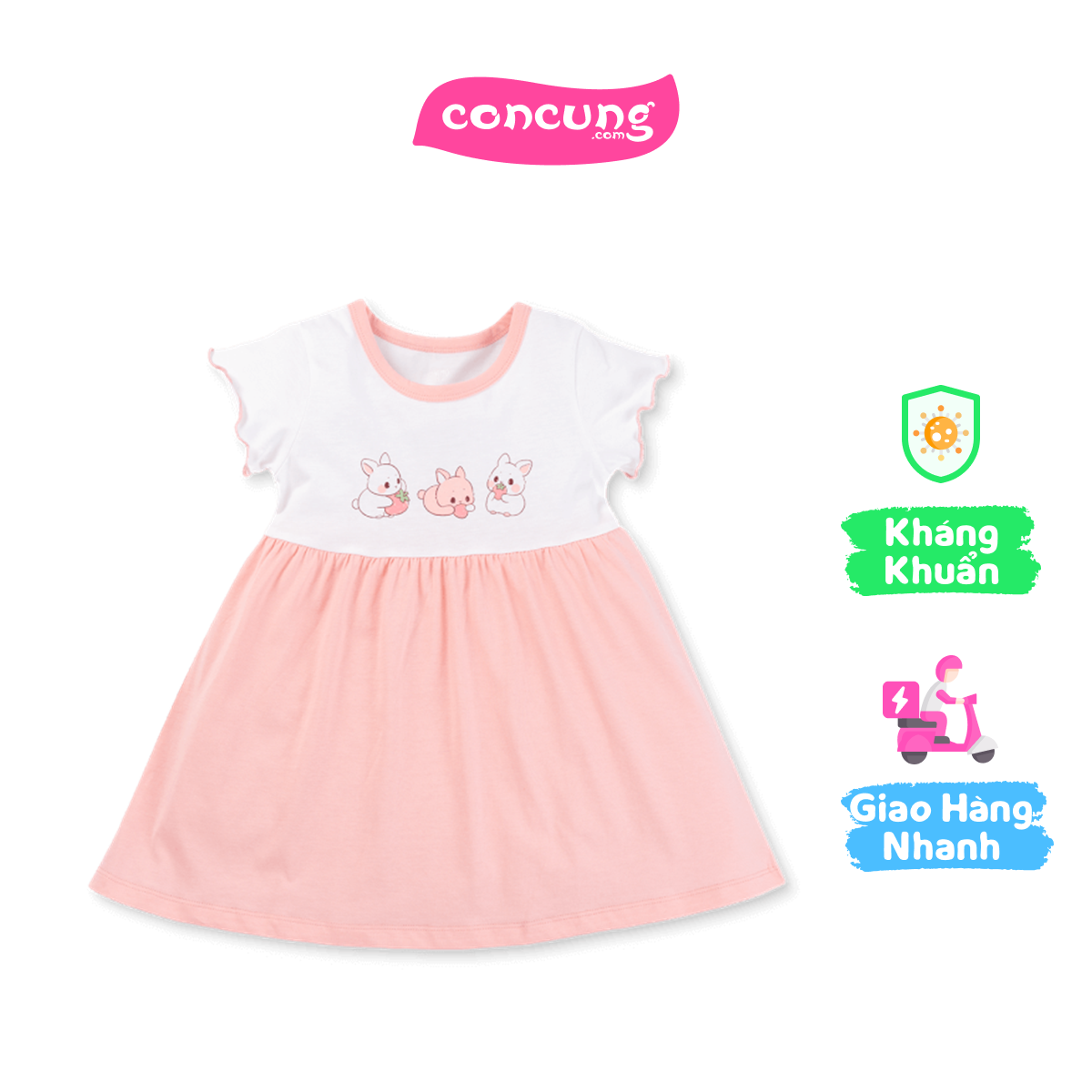 Đầm bé gái Animo Easy TX0825059 (1Y,Trắng-hồng,TT01)