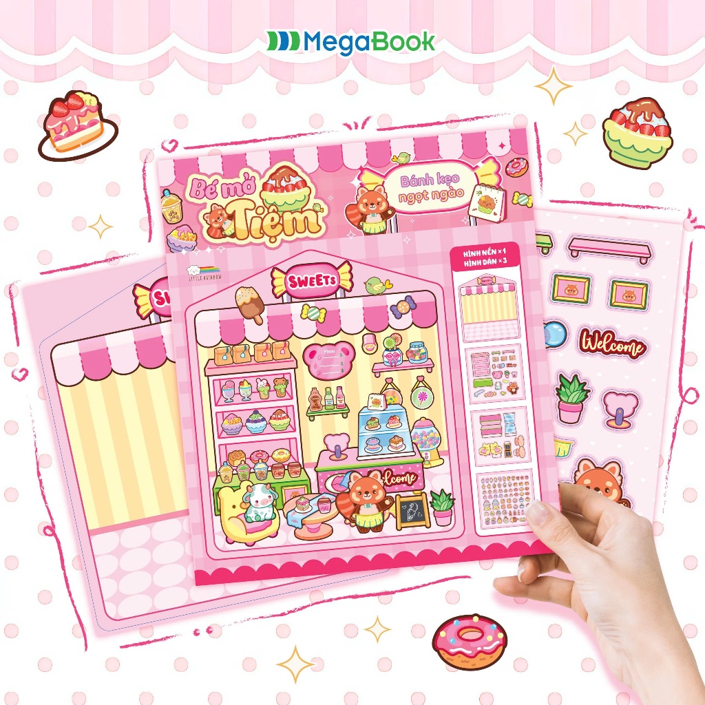 Sách Bé mở tiệm - Bánh kẹo ngọt ngào (Đồ chơi bóc dán 90+ Sticker cho bé)