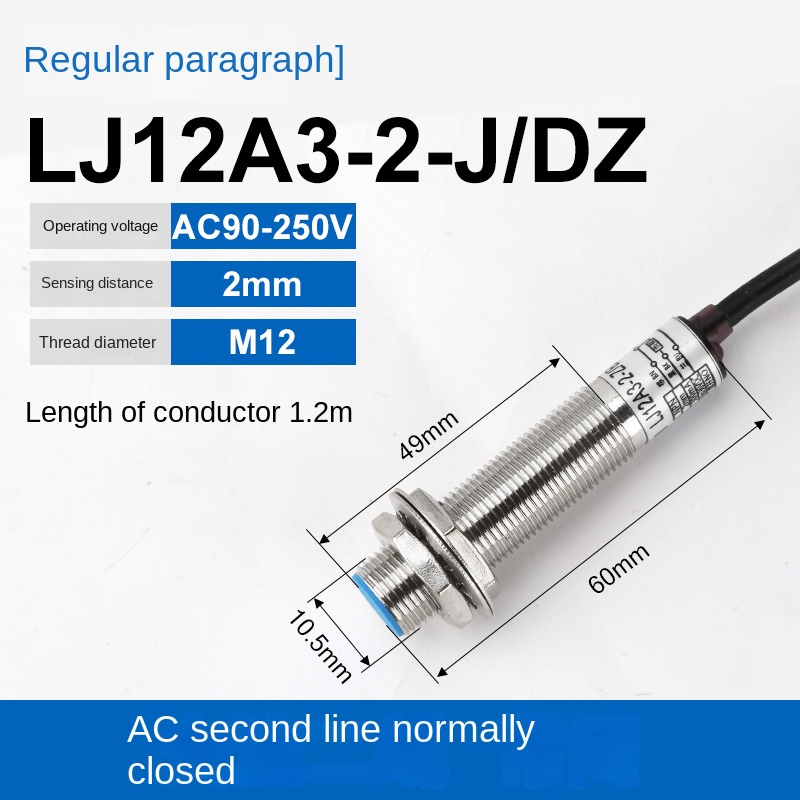Cảm Biến Tiệm Cận M12 LJ12A3-2-J/DZ | tùy chọn LJ12A3-4-Z/BX - Điện Áp Đa Dạng, NPN/PNP, Thường Mở/Thường Đóng, Cảm Biến Kim Loại Điện Cảm