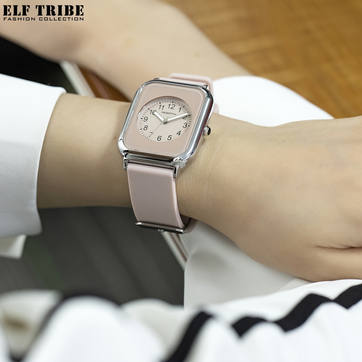ELF TRIBE Thời trang đồng hồ thạch anh mô phỏng Silicone Glow-in-The-Tối quay số lớn vuông Đồng hồ nữ Quà Tặng Ngày Valentine