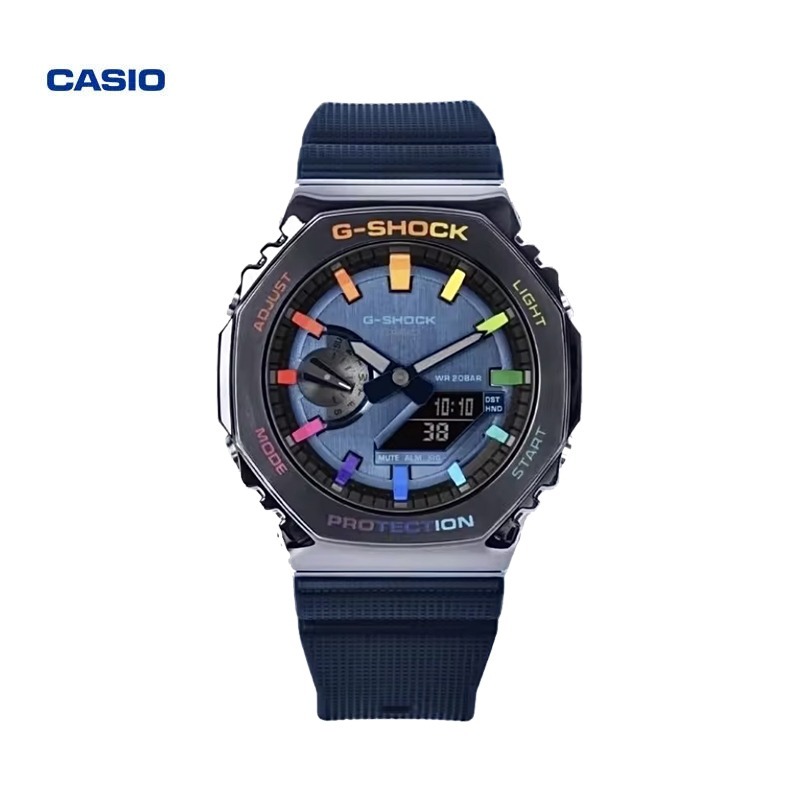 Casio mứt tangan GM-2100 cầu vồng vỏ Vòng logam oktagon, arloji kasual olahraga G-SHOCK Casio