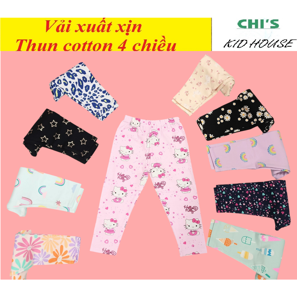 (FORM MỚI) QUẦN LEGGING DÀI HOẠ TIẾT THUN COTTON XUẤT DƯ XỊN ĐẸP CO GIÃN 4 CHIỀU MỀM MÁT 10-42KG (GIÁ 1 CÁI)