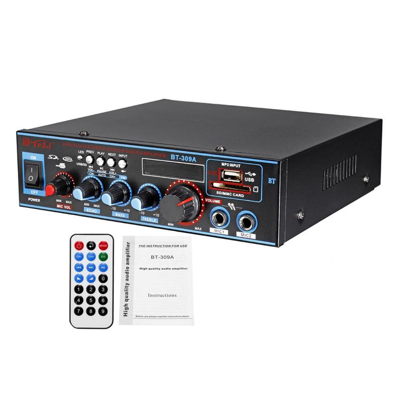 800W Bluetooth Power Amplifier Hifi Stereo BT-309A Digital Power Amplifier 2CH Audio USB TF Music Home Car Audio Amp Card Player