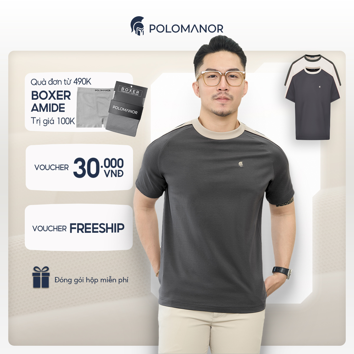 Áo thun nam cổ tròn TSHIRT HANKI, BST TẾT 2025 vải cotton cao cấp thoải mái - POLOMANOR