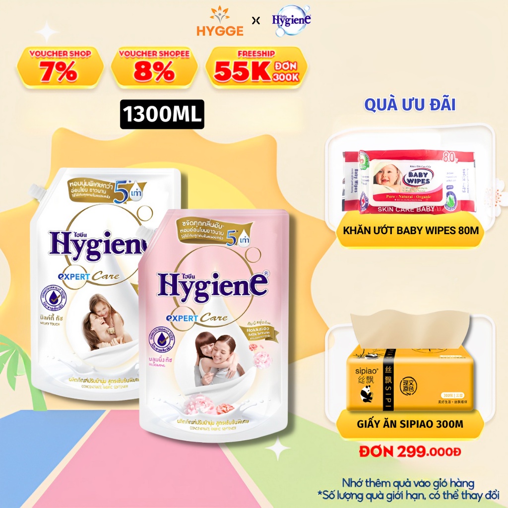 Nước xả vải hygiene thái lan giặt xả quần áo milk serum touch expert care 1300ml