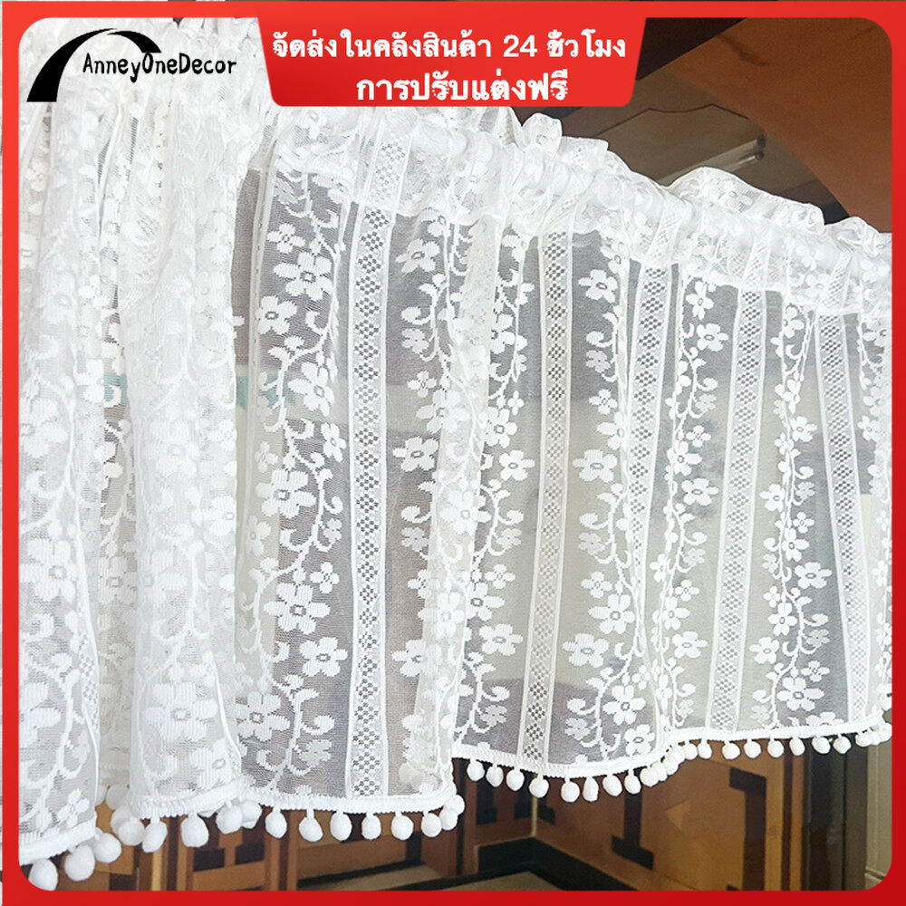 Ready Stock White Lace Curtain for Kitchen Lovely Lace Tier Light Filtering Privacy Semi Sheer Window Curtain Panels for Cabinet ราคา 134 บาท*ส่งฟรี