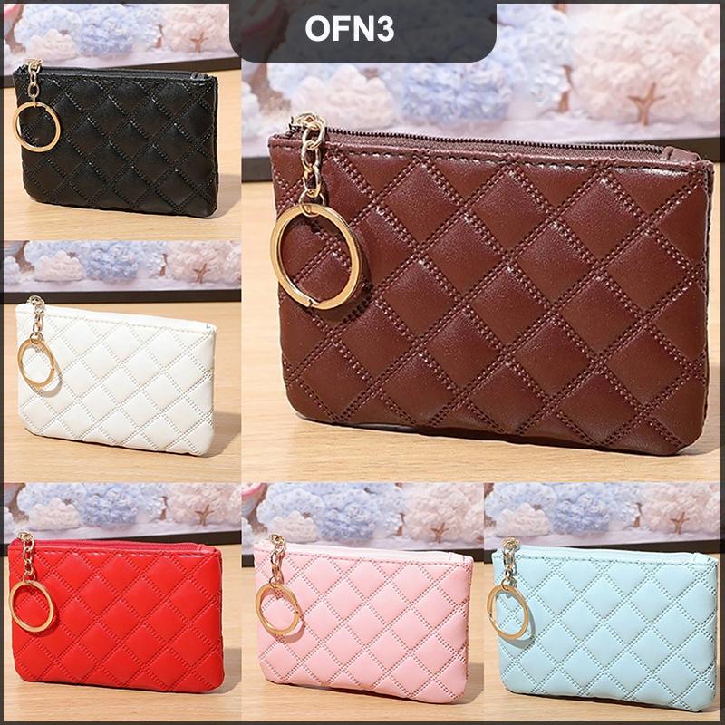 ✨OUFEN3✨ Đồng xu lưu trữ chính Túi chất lượng cao Phụ Nữ Mini Coin Purse sang trọng thiết kế kẻ sọc da nhỏ dây kéo ví mới cổ điển Keychain