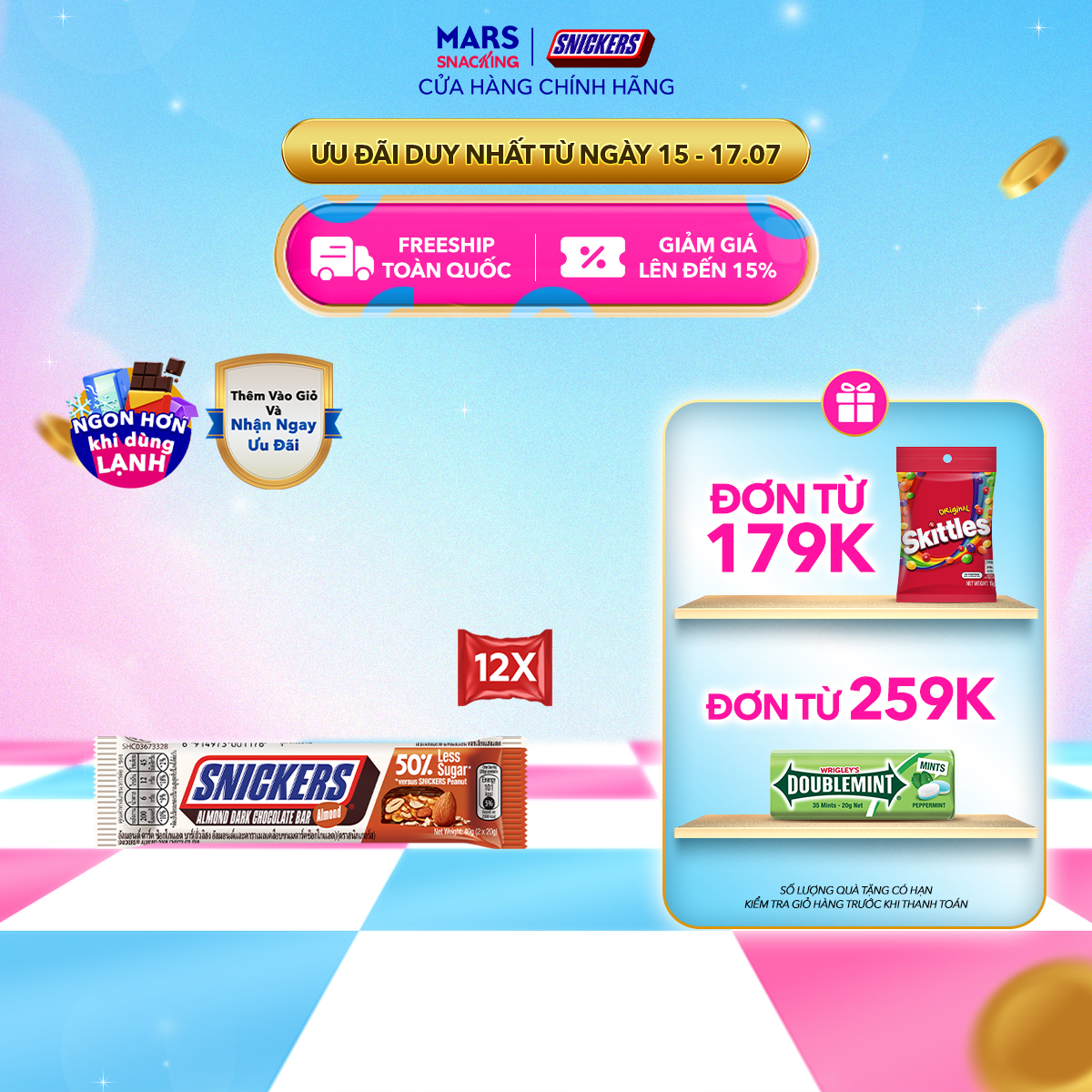 Combo 12 thanh Socola Snickers Hạnh nhân Giảm đường thanh 40g socola