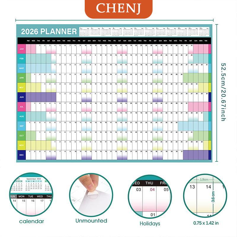 [COD] CHENJ โปสเตอร์ปฏิทินติดผนังประจำปีพร้อมสติ๊กเกอร์2026ตารางการวางแผนขนาดใหญ่องค์กรสำนักงานบ้านตารางเวลาเครื่องมือการจัดการเวลา ราคา 63 บาท*ส่งฟรี