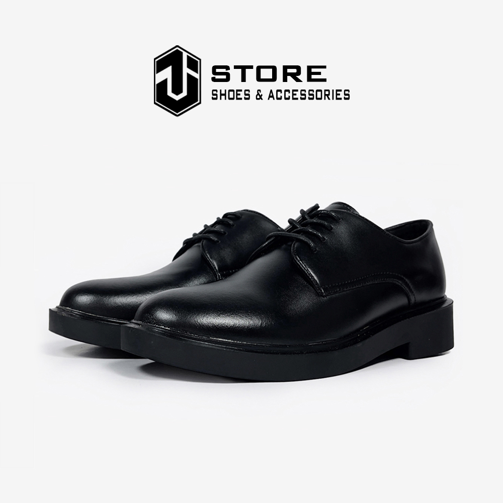 Giày modern derby full black bk01, da nguyên tấm, đế cao su tăng chiều cao 4cm