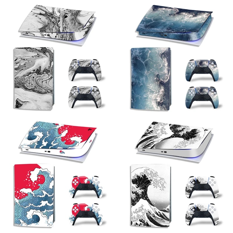 【New-store】 Gamegenixx Ps5 Digital Edition Skin Sticker Waves Protective Vinyl Wrap Cover Full Set For Ps5 Console And 2 Controllers