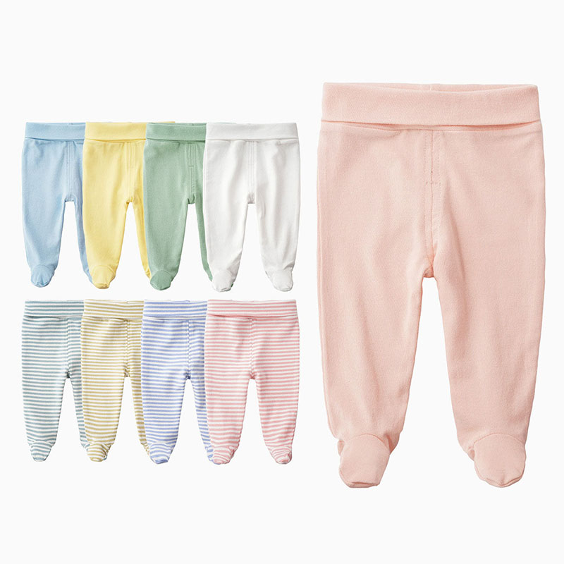 Trẻ sơ sinh Quần Cotton Cao Eo Thiết Kế Màu Rắn Stocking Sọc Quần Đáy Quần Quần Cho 0-1years bé trai bé gái