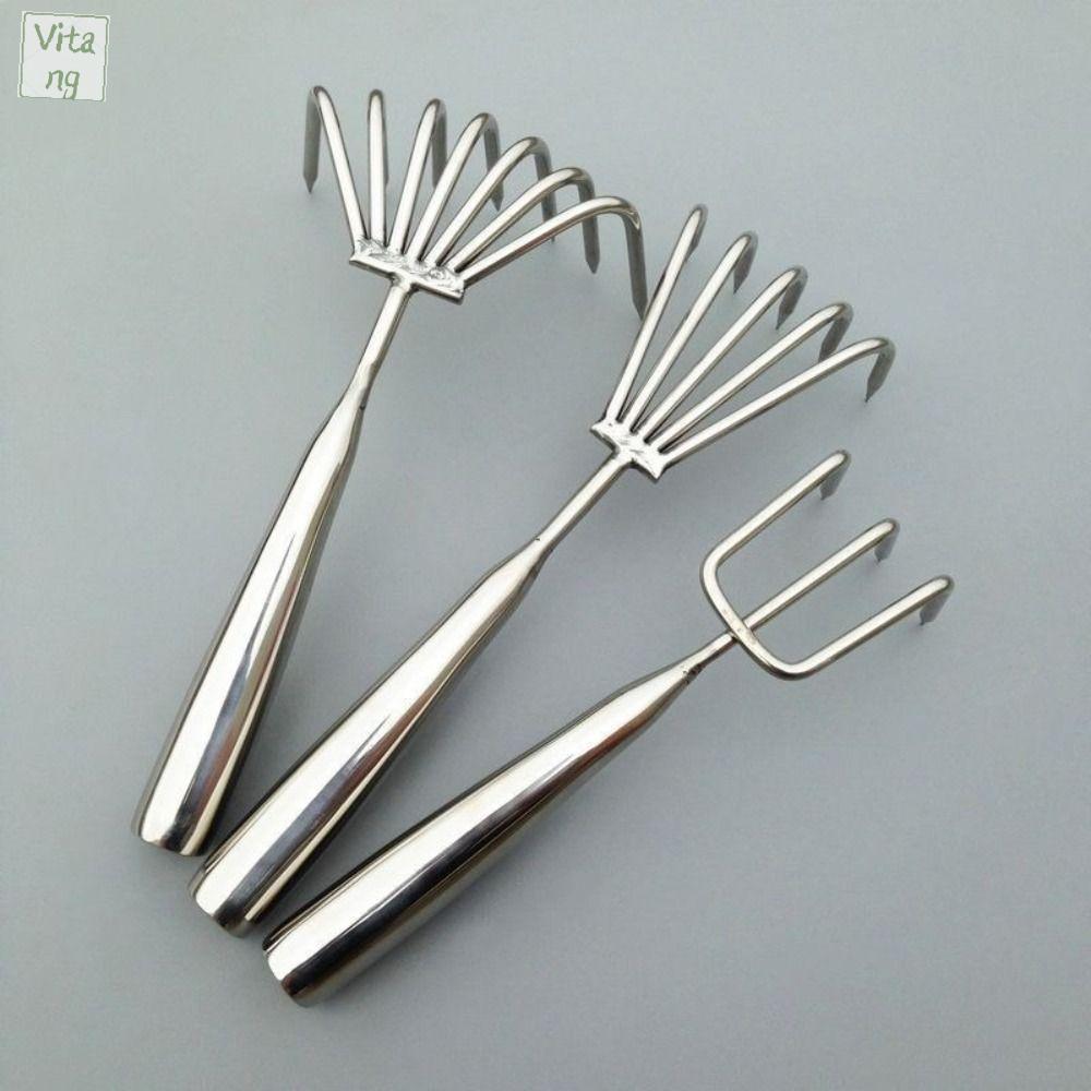 VITANG 3/5 móng vuốt Cào tay vườn Hướng dẫn sử dụng thép không gỉ Dụng cụ nhổ cỏ Máy quét đất Dụng cụ làm vườn Cào lá nhỏ Sân vườn