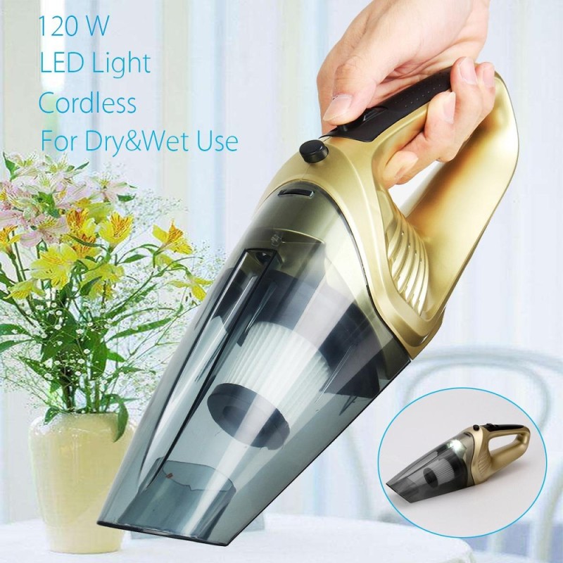 【Free Shipping + Flash Deal】120W 4 in 1 Handheld Cordless Car Home Vacuum Cleaner Wet Dry Portable LED Quiet Gold - intl Singapore
