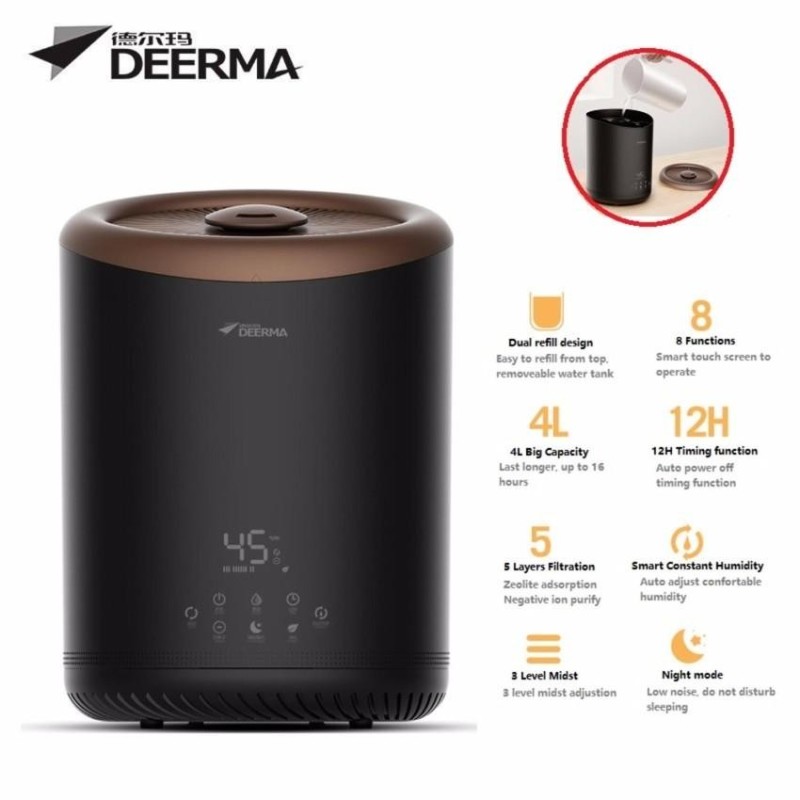 Deerma ST900 Smart Touch Mode Top Refill Air Humidifier Air Purifier 4L With 5 Layers Filtration Technology Singapore