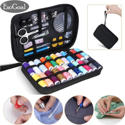 EsoGoal Sewing Kit with 90 Sewing Accessories, 24 Thread Reels Sewing Tools Mini Sewing Kit for Beginners Traveller Emergency Family With Zipper Portable Case - intl