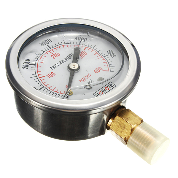 Hydraulic Liquid Filled Pressure Gauge Measuring 0-5000 PSI Brass 1/4 NPT Male - intl Singapore