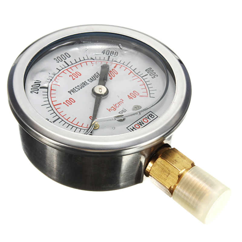 Hydraulic Liquid Filled Pressure Gauge Measuring 0-5000 PSI Brass 1/4 NPT Male - intl Singapore