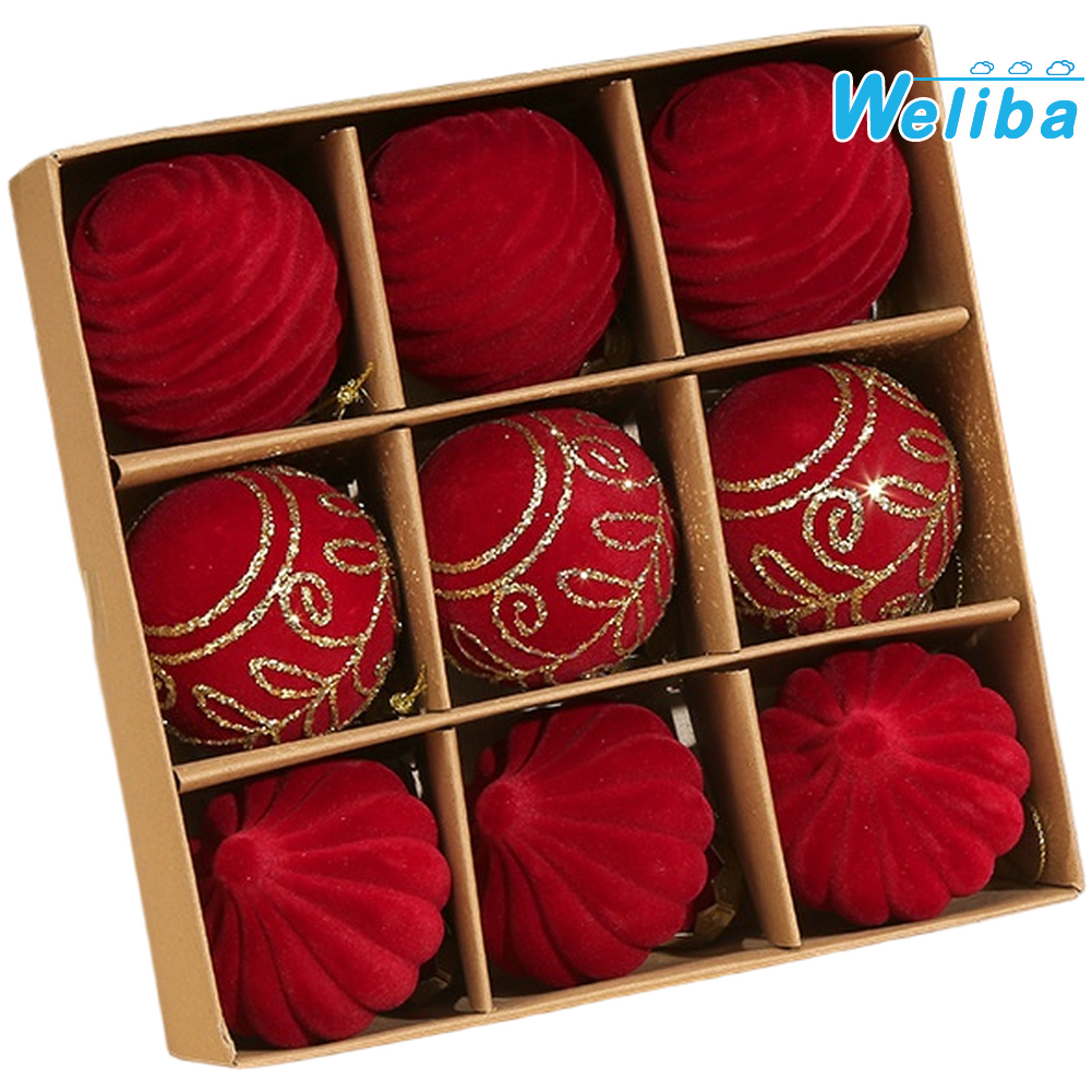 【Weliba】 9 Pack Christmas Velvet Ball Ornaments Flocked for Tree 6cm Standard Size [New Home Products Hot Sale] ราคา 138 บาท*ส่งฟรี